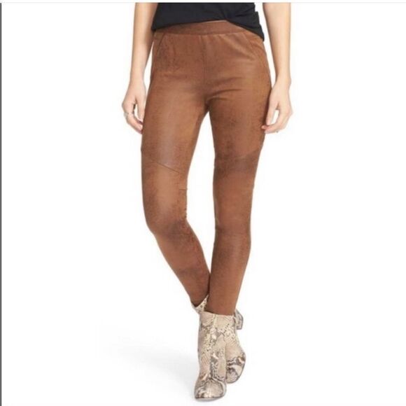 FREE PEOPLE | Never Let You Go Faux Suede Leather Brown Leggings Women’s Size 4 - Picture 1 of 9